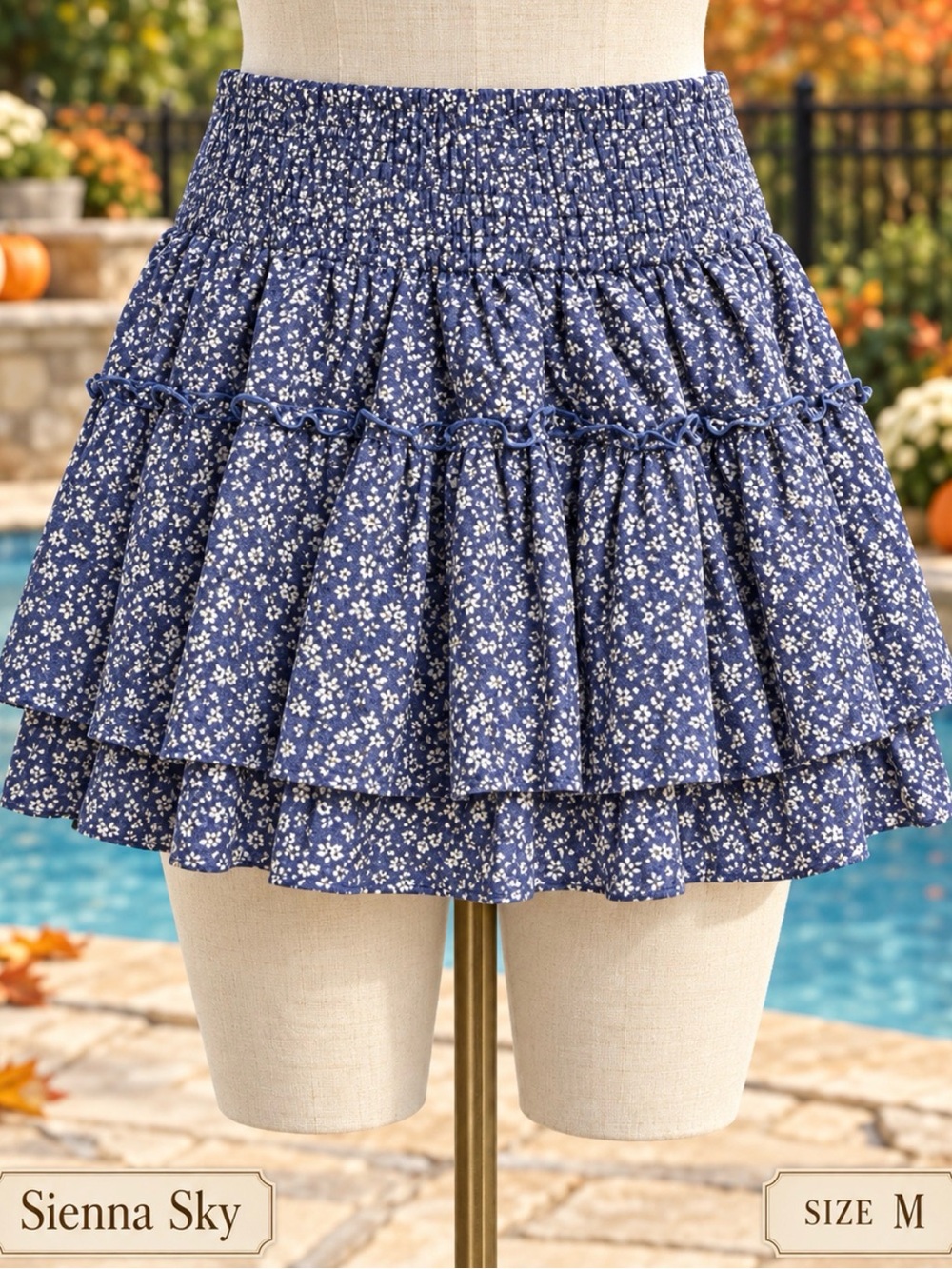Sienna Sky Navy Blue Floral Ruffle Mini Skirt